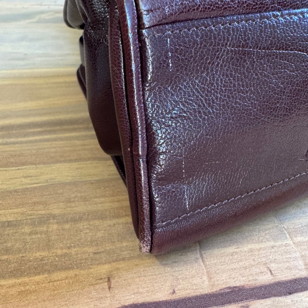Vintage Italian Leather Frame Bag - Structured Burgundy Top Handle Satchel 70s - Picture 12 of 14